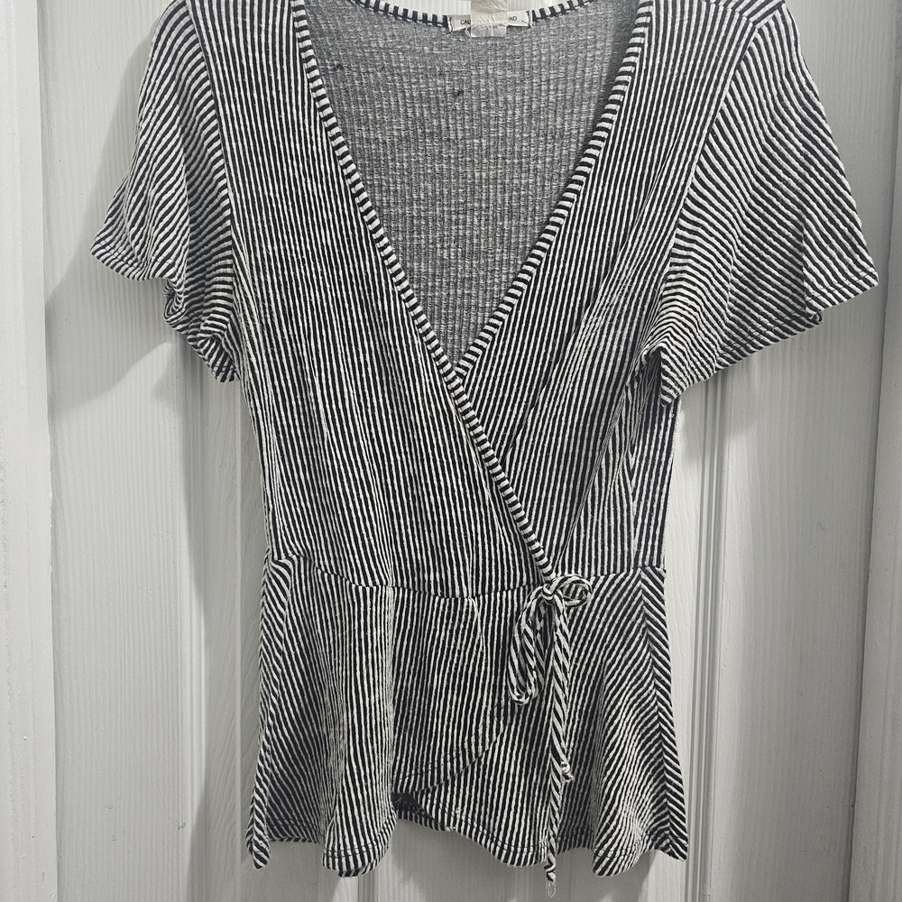 Striped Black and White Wrap Top